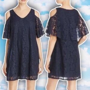 ❤️ NANETTE LEPORE Cold Shoulder Floral Lace Shift Dress Preppy Party Wedding